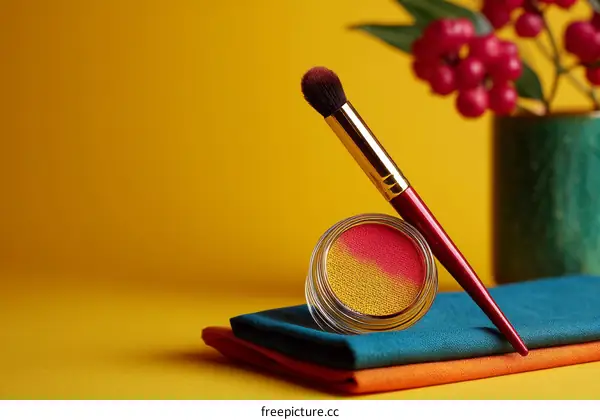 Makeup Brush and Colorful Eyeshadow Palette