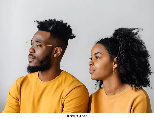 Portrait of a Young African American Couple Looking Away