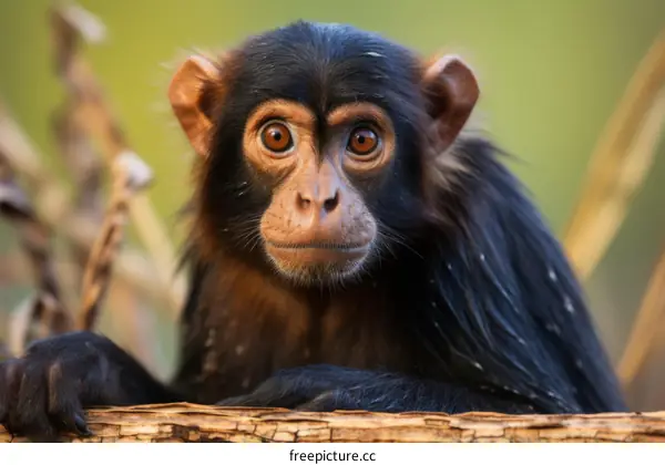Vervet monkey with black fur and orange eyes