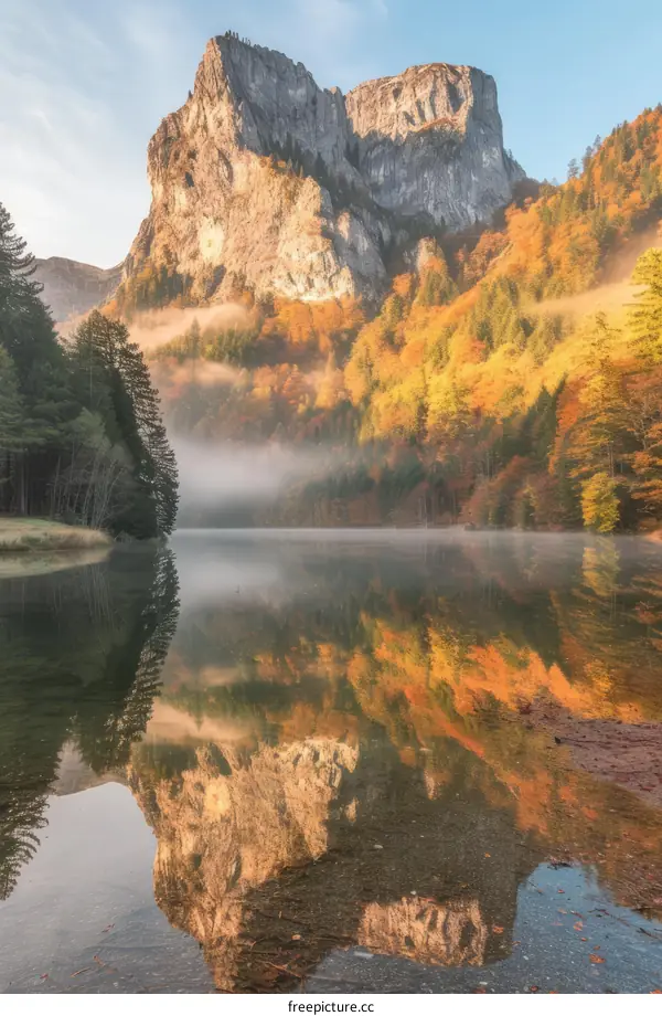 Stunning Autumn Landscape with Mountain Lake and Colorful Trees