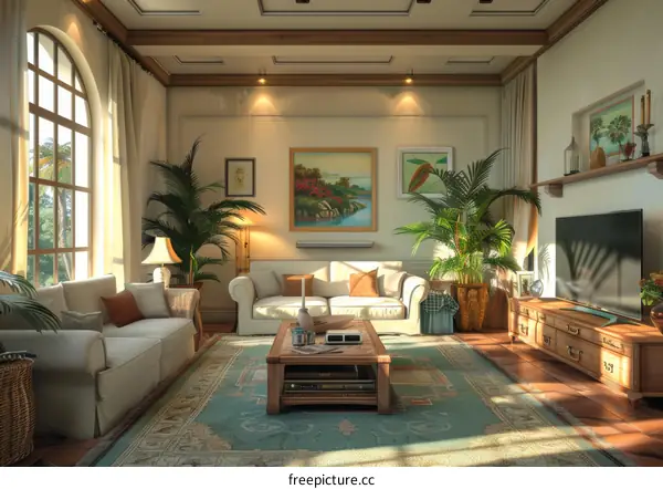 Modern and Stylish Living Room with Sunlight