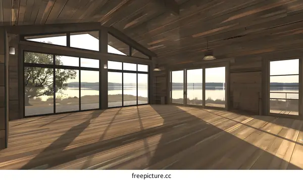 Modern Rustic Cabin Interior With Lake View