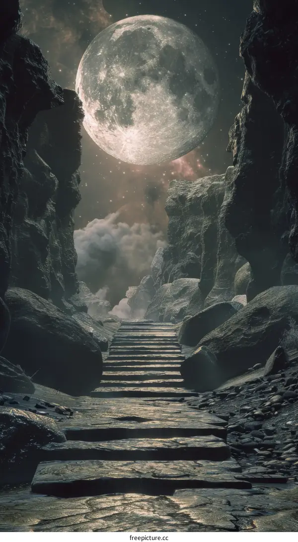 Fantasy Moonlit Landscape with Stone Path
