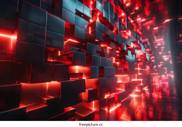 Geometric Abstract Art with Red and Black Cubes