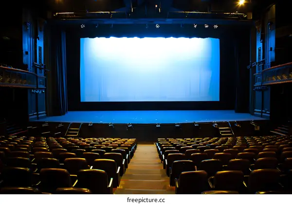Empty Theater Seats Facing Blank Screen