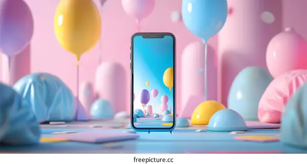 Colorful Balloons On Phone Screen Abstract Background