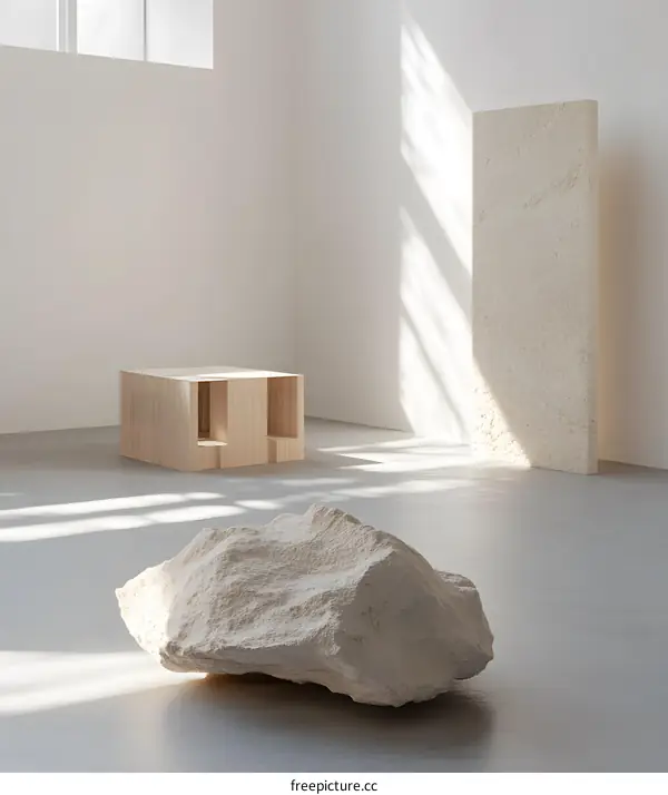 Minimalist Interior Design with Stone and Wooden Elements