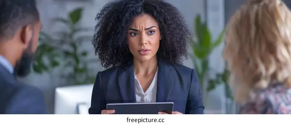 African American Woman In Business Meeting Holding Tablet