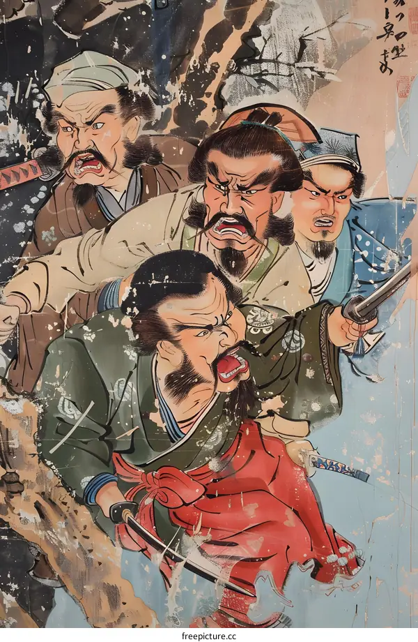 Japanese Samurai Warriors Fighting Illustration