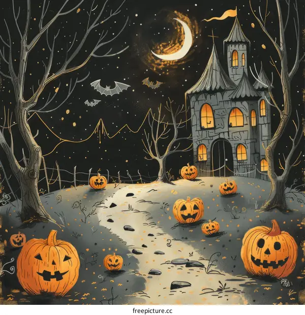 Spooky Haunted House Illustration for Halloween