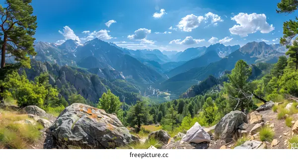 Scenic Mountain View With Blue Skies
