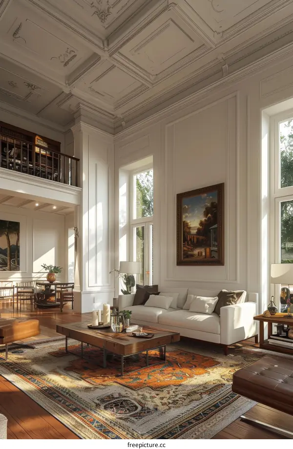 Elegant Living Room with Hardwood Floors and Oriental Rug