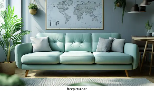 Stylish Mint Green Sofa in Modern Living Room