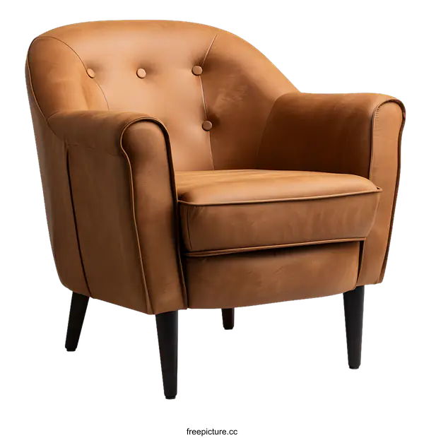 [Transparent Background PNG]Brown Leather Upholstered Armchair With Button Tufting