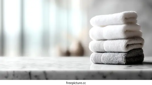 Stack of White and Grey Towels on Marble Tabletop