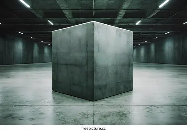 Concrete Cube in Empty Industrial Space