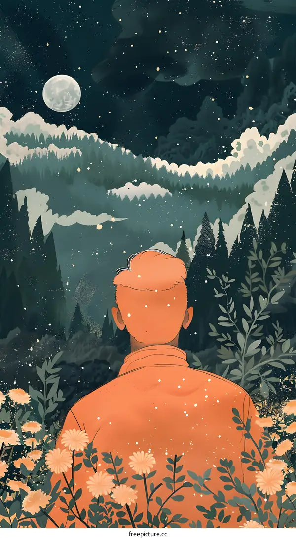 Man Standing in Forest Under the Night Sky