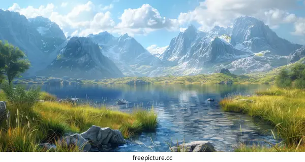 Scenic Mountains, Lake, and Meadow