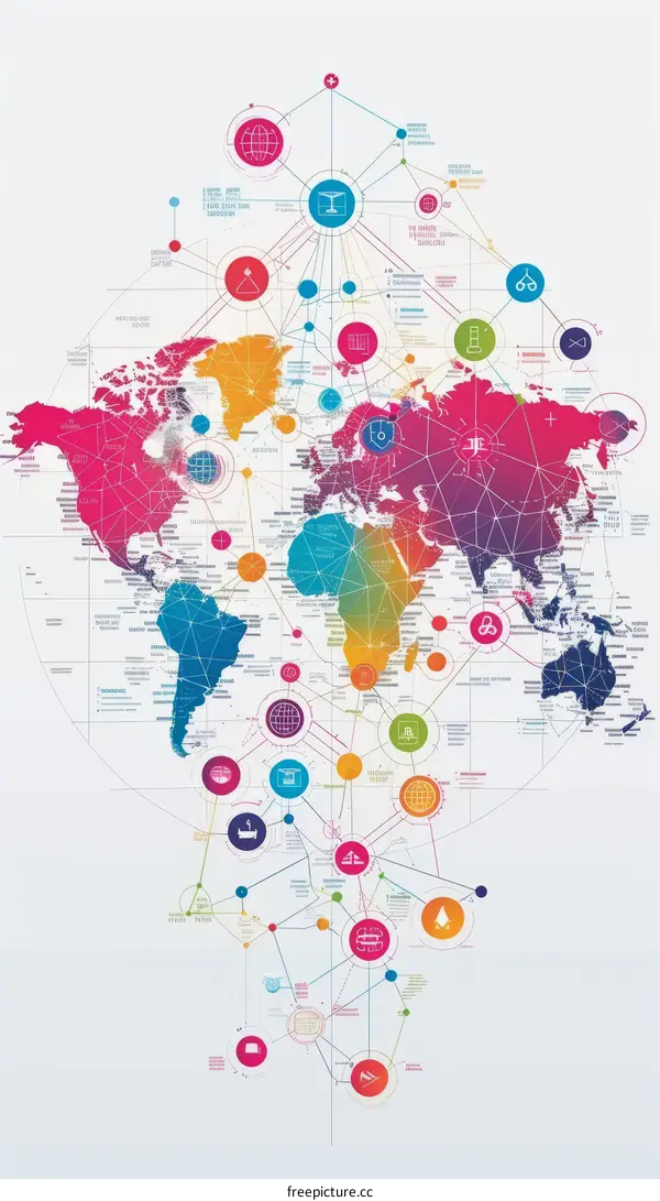 A colorful world map of the internet