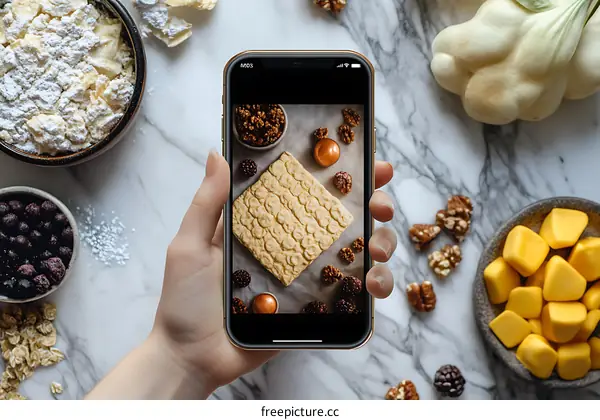 Person Holding Phone Taking Picture of Food