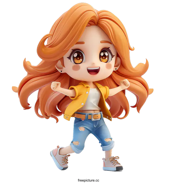 [Transparent Background PNG]Cute cartoon girl with orange hair and blue eyes