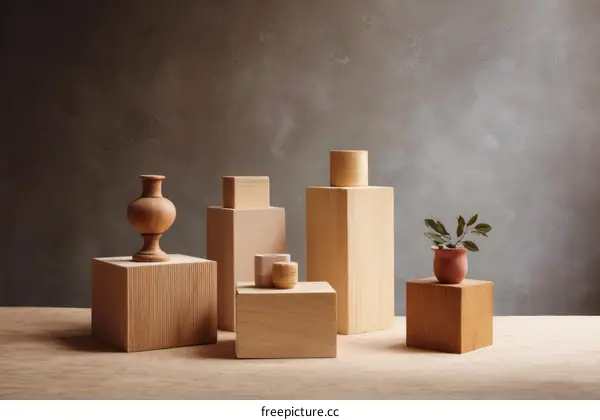 Wooden Display Items on Wooden Platform