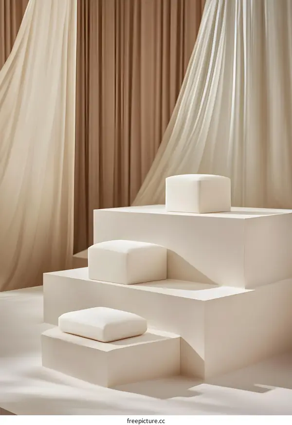 Minimalist White Platform with Fabric Drapes
