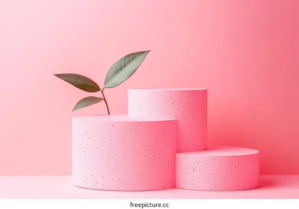 Pink Cylindrical Display Stands with Greenery