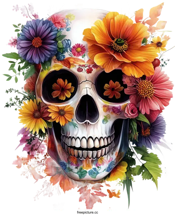 [Transparent Background PNG]Floral Skull Art Illustration