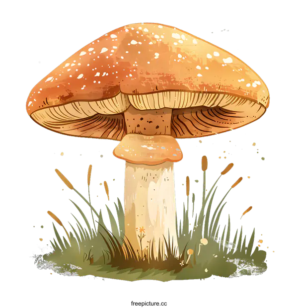 [Transparent Background PNG]Mushroom in the Grass, Autumn Illustration