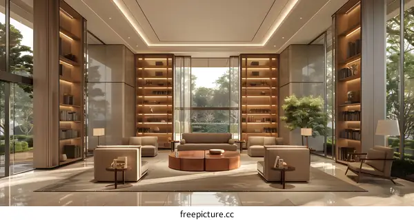 Modern interior of a luxury hotel lobby