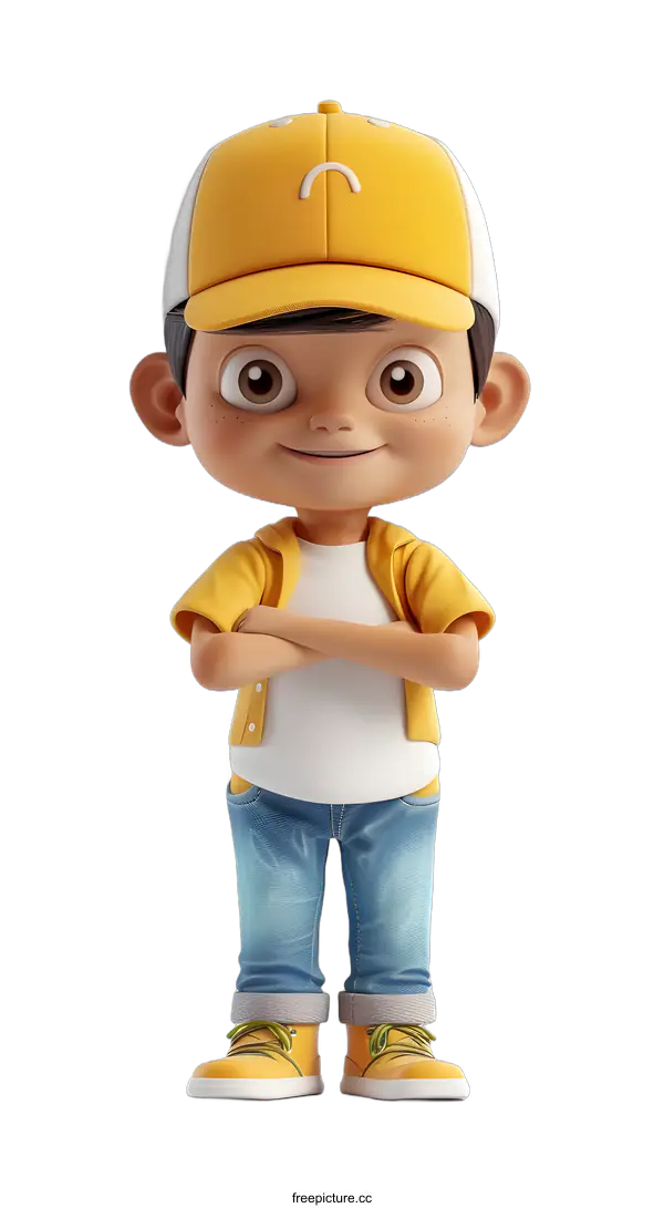 [Transparent Background PNG]Smiling Cartoon Boy in Yellow Shirt and Cap