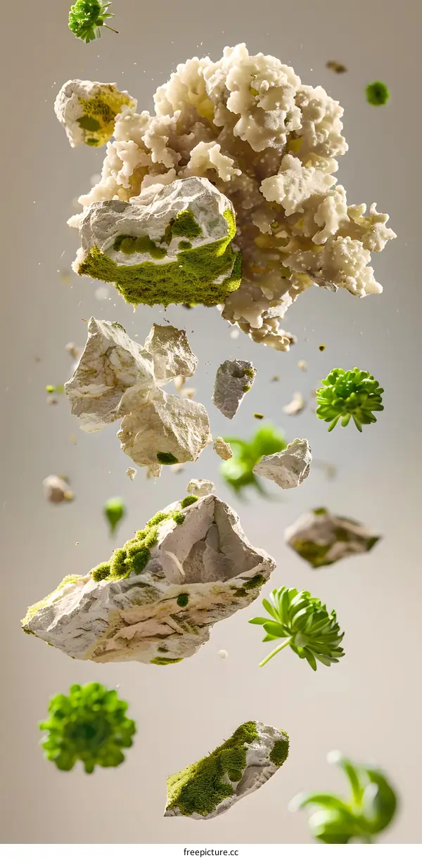 Floating Rocks and Plants Abstract Background