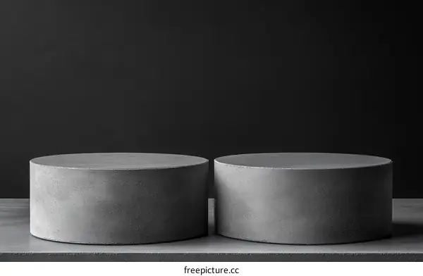 Two Gray Concrete Cylindrical Display Platforms