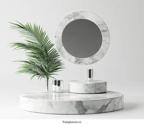 Modern Minimalist Marble Display Stand with Mirror and Plant