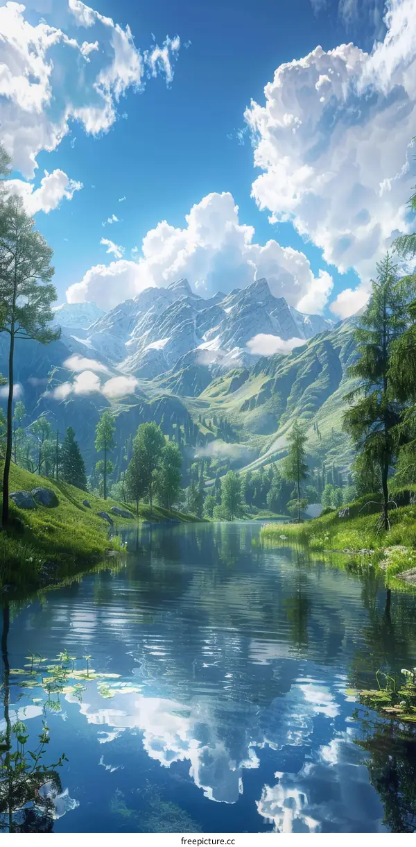 Stunning Mountain Lake Scenery Under a Cloud Filled Sky