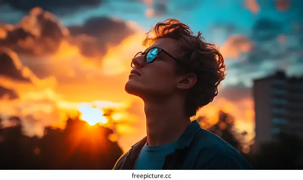 Sunset Reflection on a Young Caucasian Man