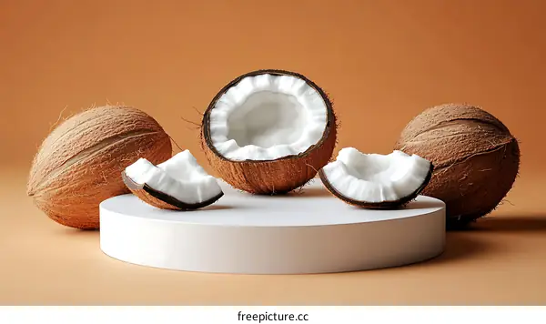 Coconuts Displayed on a White Pedestal