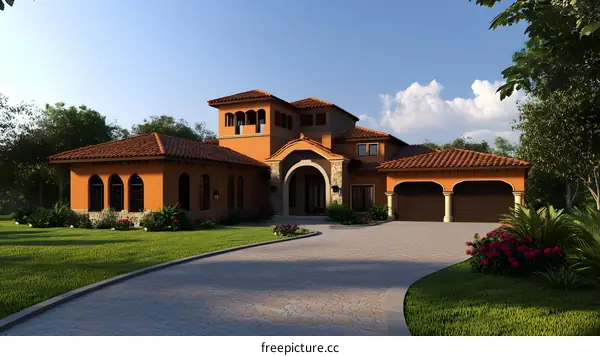 Mediterranean Style Home Exterior Design With Landscaping