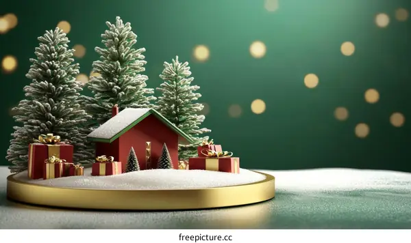 Christmas Miniature Scene on a Golden Tray