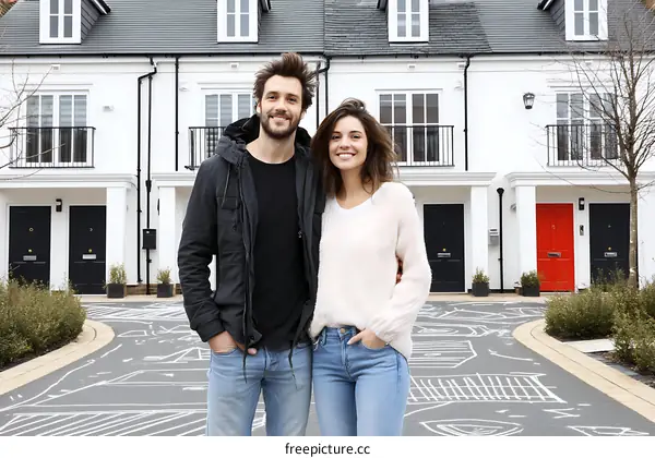 Happy Couple in Front of New Townhouses