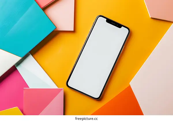 Flat Lay Mockup with Smartphone on Colorful Background