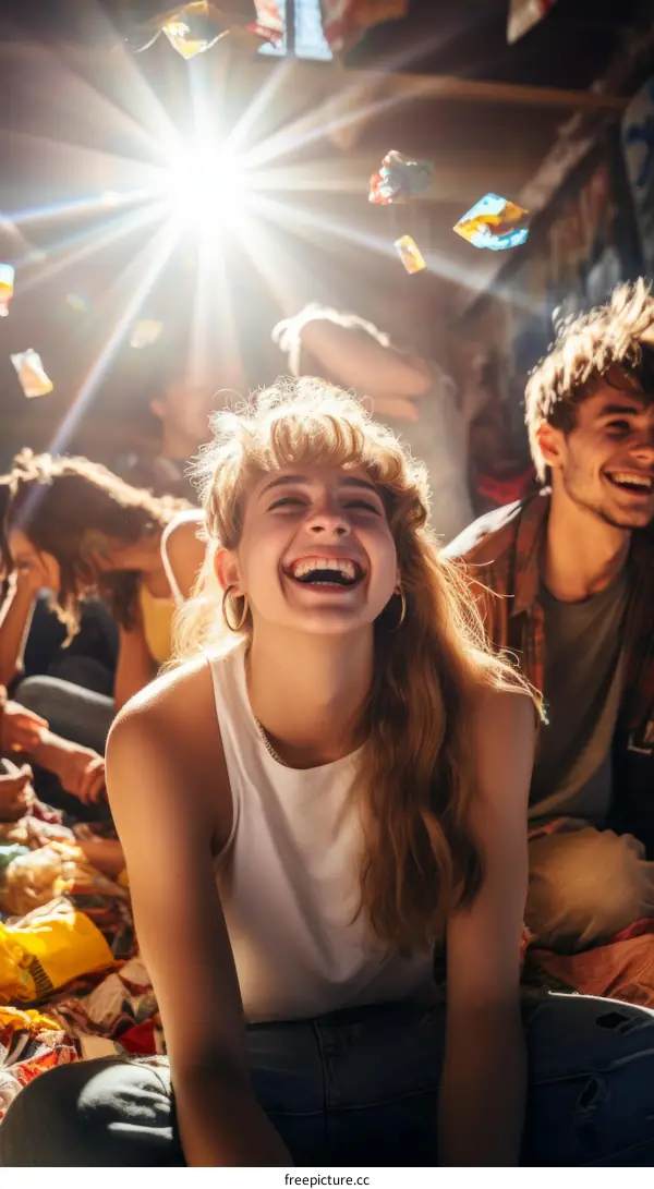 Laughing woman with friends at a party
