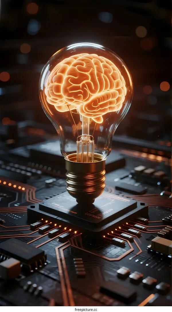Light Bulb with Brain Illustration on Circuit Board