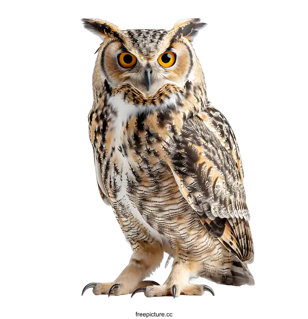 [Transparent Background PNG]Great Horned Owl Standing on White Background