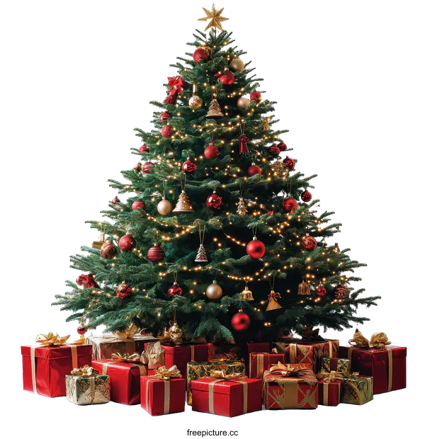 [Transparent Background PNG]Christmas Tree with Presents and Decorations