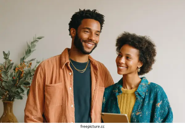 Couple Smiling and Holding Tablet