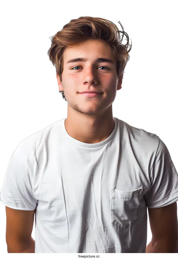 [Transparent Background PNG]Portrait of a Young Man with Blonde Hair Wearing a White T-Shirt