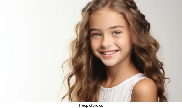 Portrait of a smiling young girl with long brown hair