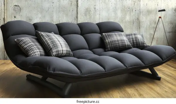 Modern Black Sofa with Plaid Pillows